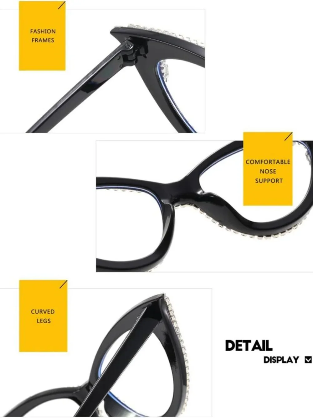 Sparkling Crystal Cat Eye Reading Glasses with Bling Rhinestones & Blue Light